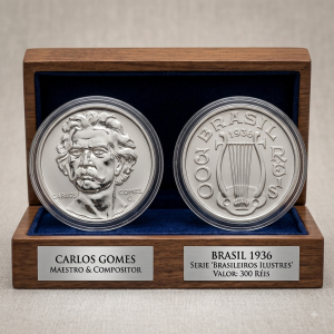 Moeda de 300 Réis de 1936, pertencente à série `Brasileiros Ilustres MBC