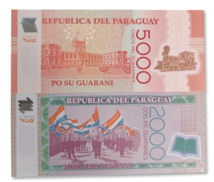 Lote Cédulas Paraguai 2000 e 5000 Guaraníes FE (Flor de Estampa) Unc