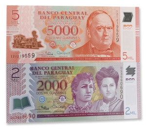 Lote Cédulas Paraguai 2000 e 5000 Guaraníes FE (Flor de Estampa) Unc