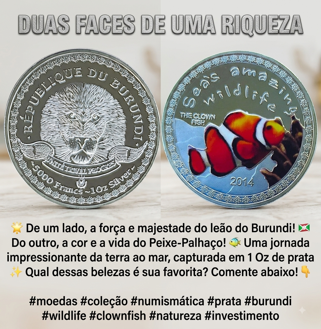 Moeda Comemorativa Burundi 5000 Francs 2014 Peixe Palhaço Colorida - Imagem 3