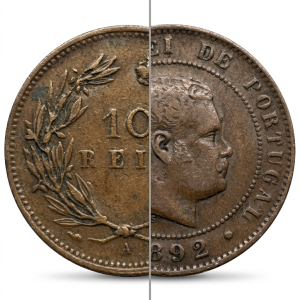 Moeda 10 Réis 1892 D. Carlos I - Portugal (Bronze / Antiga)
