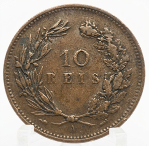 Moeda 10 Réis 1892 D. Carlos I - Portugal (Bronze / Antiga)