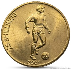Moeda 25 Shillings Somália 2001 - Futebol Jogador Com Bola  / Soberba