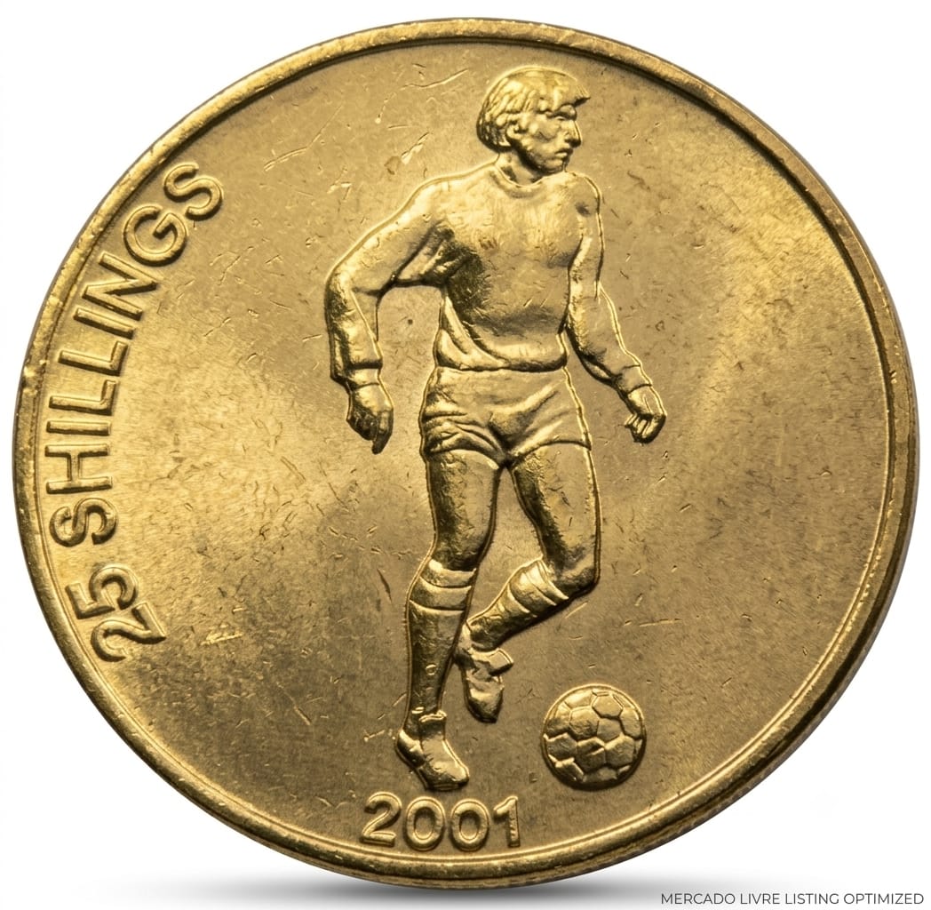 Moeda 25 Shillings Somália 2001 - Futebol Jogador Com Bola / Soberba